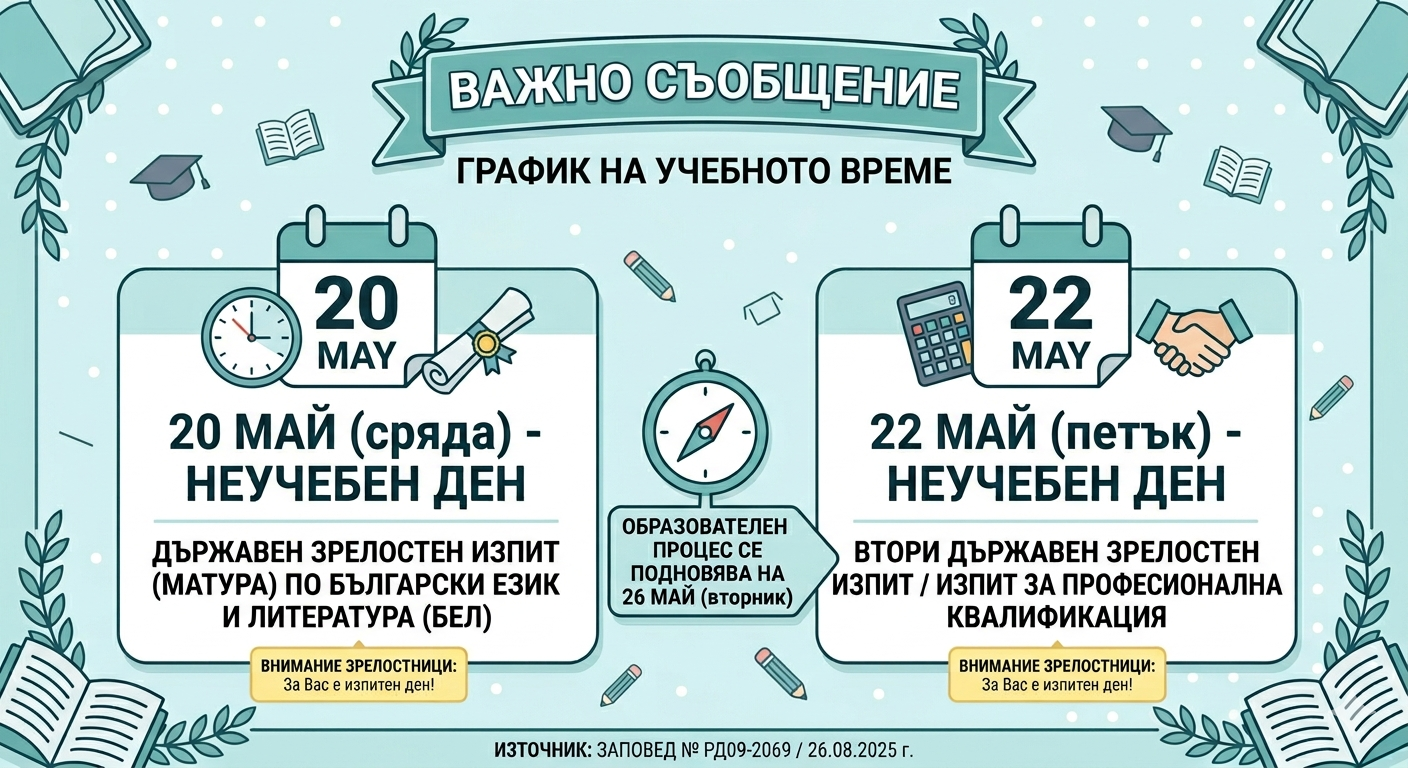 Информация за неучебни дни през месец май