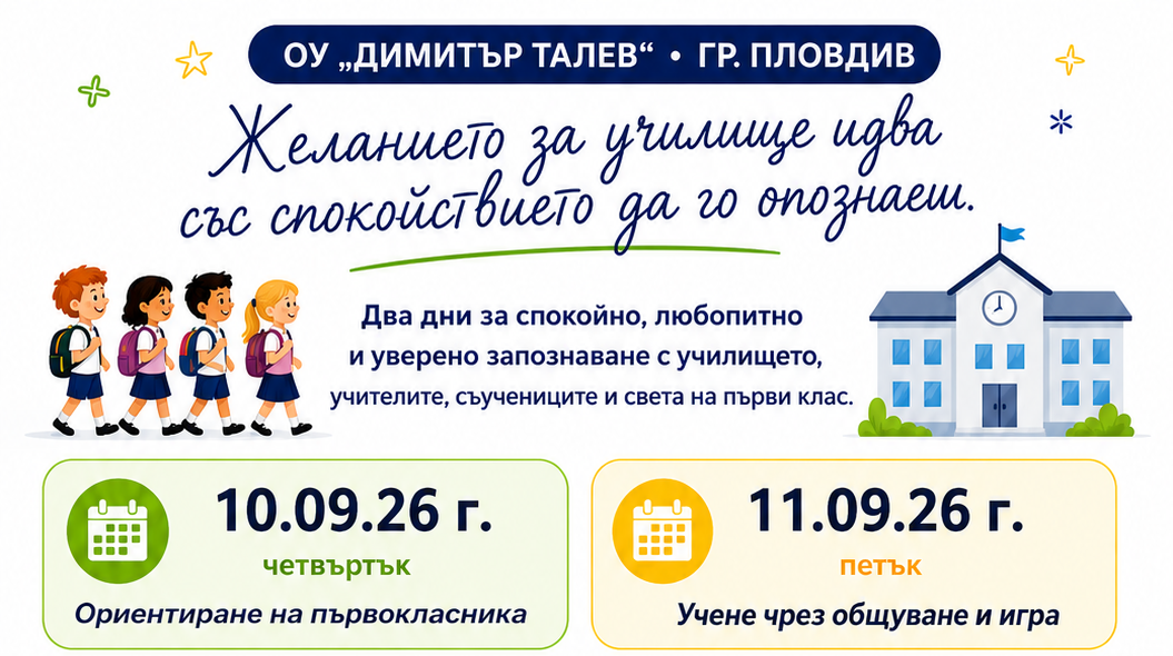Ориентиране на първокласника-10.09-11.09.26 г.